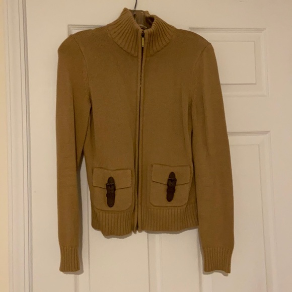 Chaps Brown Buckle Pocket Zip-Up Sweater Size PS - Picture 2 of 12